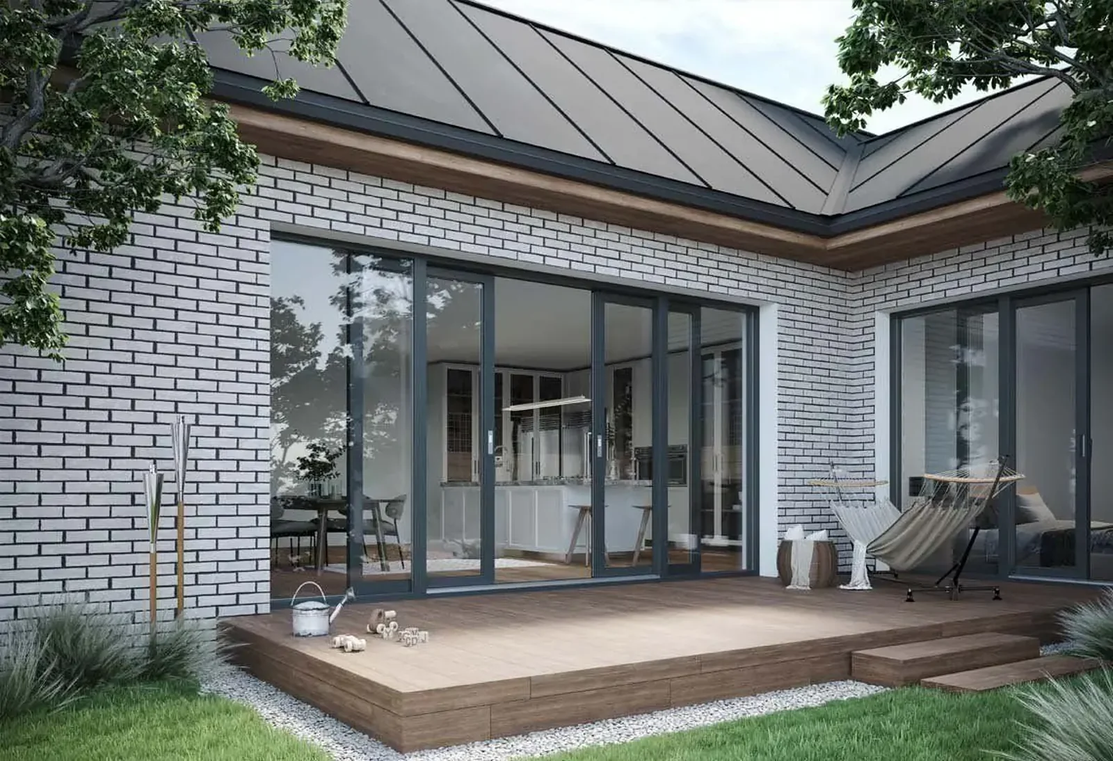 Modern interior with uPVC sliding glass doors